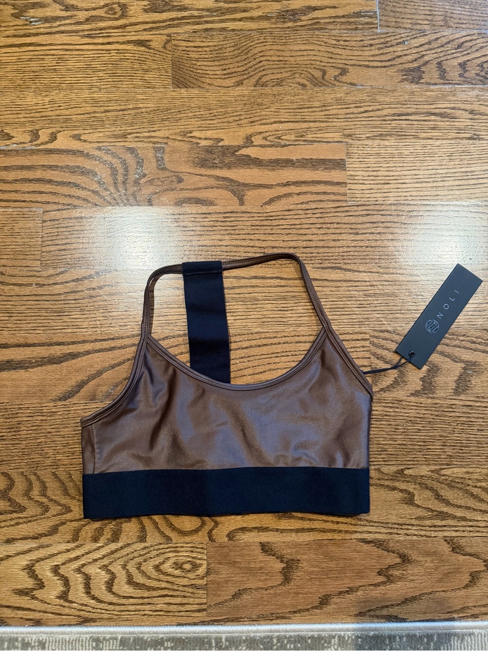 Studio Brown Satin Sports Bra with Black Band